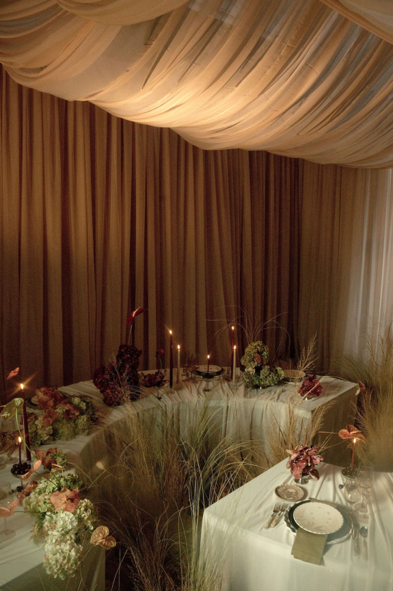 Floral Poise and Draped Drama
