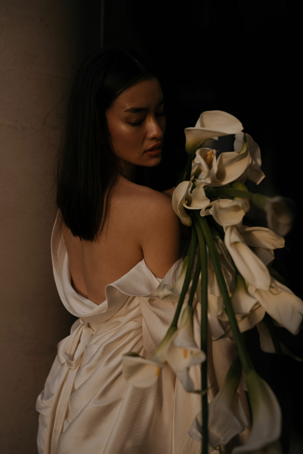A Symphony of Silk, Light and Flowers at a Wedding Photo Shoot