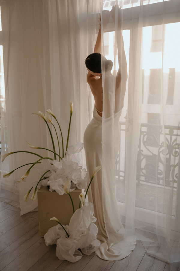 A Symphony of Silk, Light and Flowers at a Wedding Photo Shoot