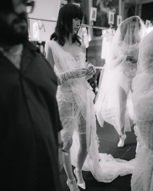 Backstage at Vivienne Westwood's Debut Bridal Runway