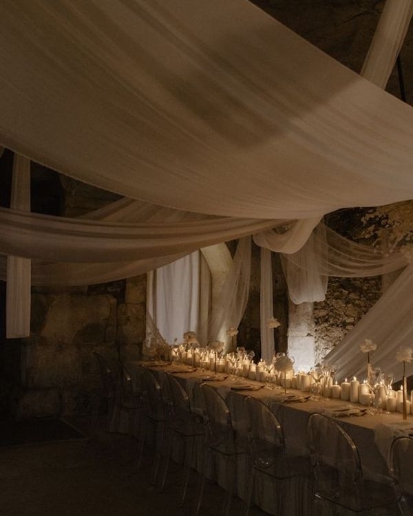 Classical European for Wedding Decor | Draped Fabrics, Candles, and Antique Silverware
