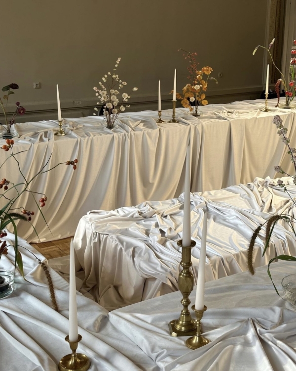 Classical European for Wedding Decor | Draped Fabrics, Candles, and Antique Silverware