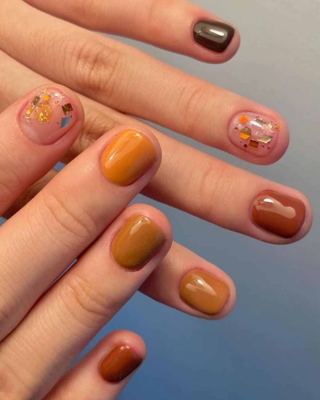 Embrace Autumn with Stunning Nail Art Ideas : Matte Brown Nails with Gold  Accent
