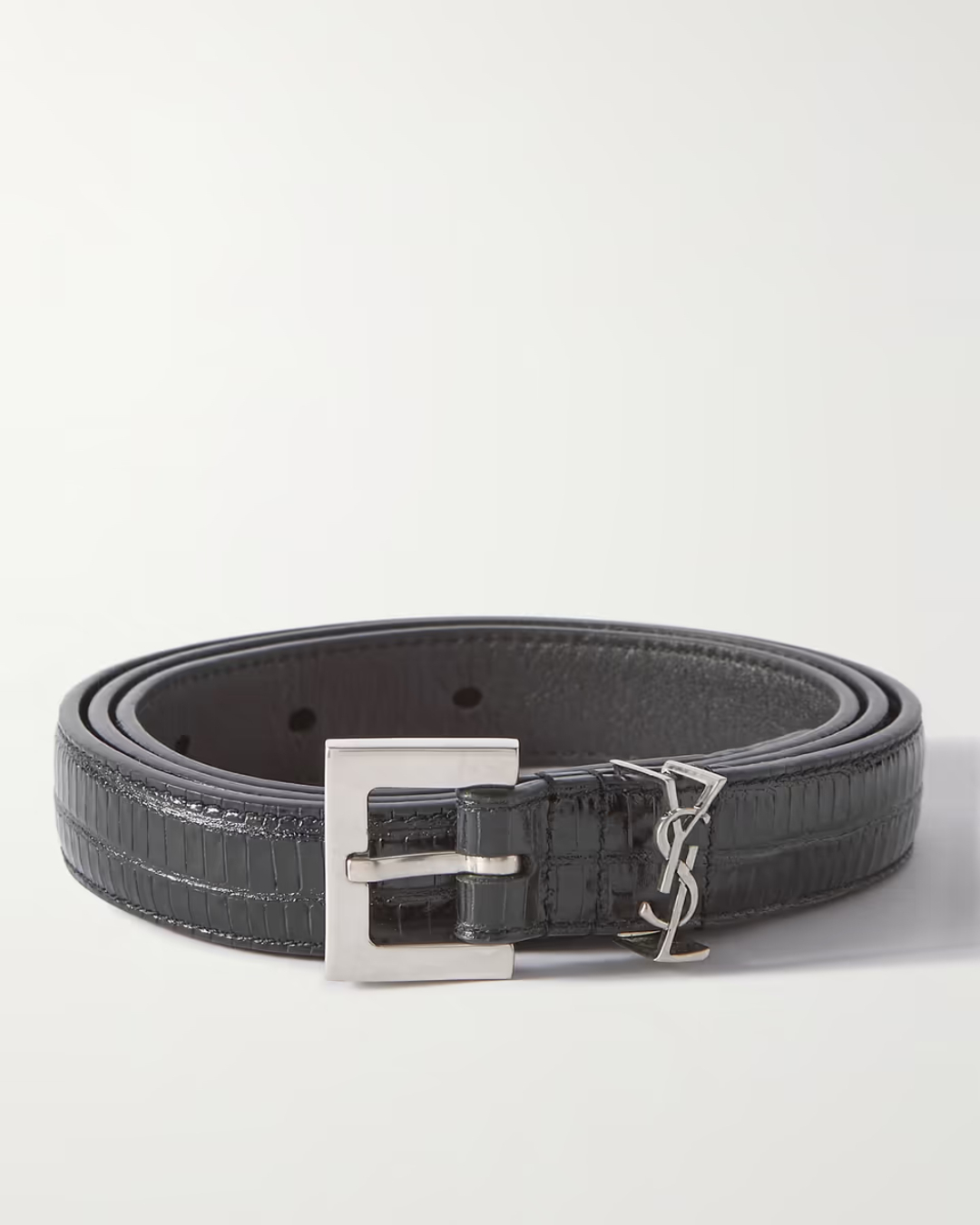 Saint Laurent 3cm Logo-embellished Croc-effect Leather Belt - Men - Brown Belts