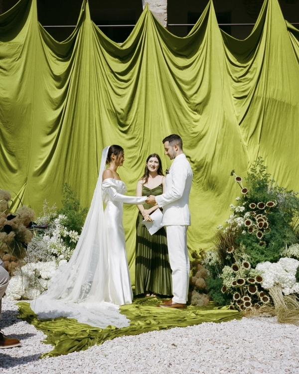 A Bold Destination Wedding in Umbria with Chartreuse Drapery & a Surprise Movie Moment